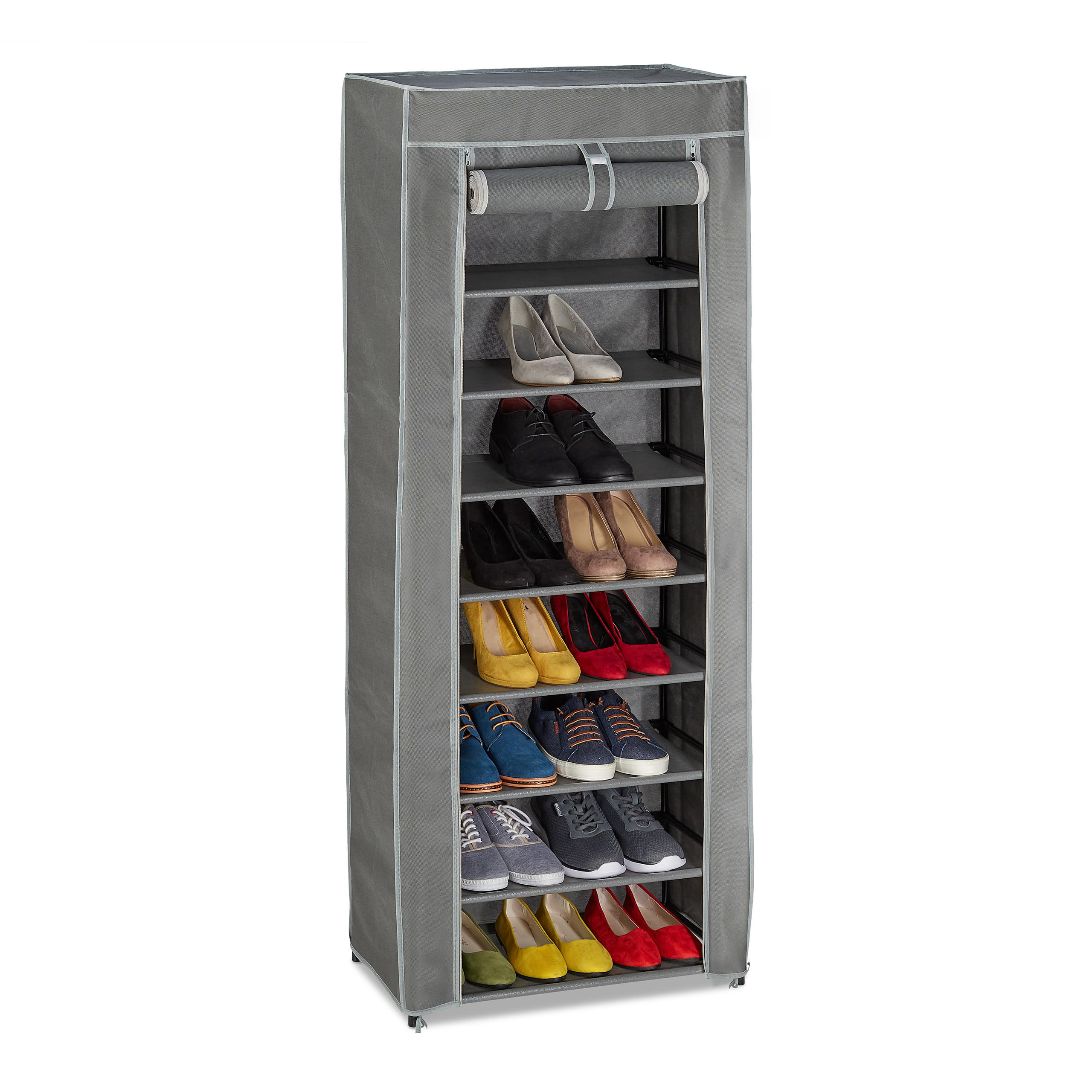 SCHUHSCHRANK - Grau, Kunststoff/Textil (60/150/30cm) - Relaxdays