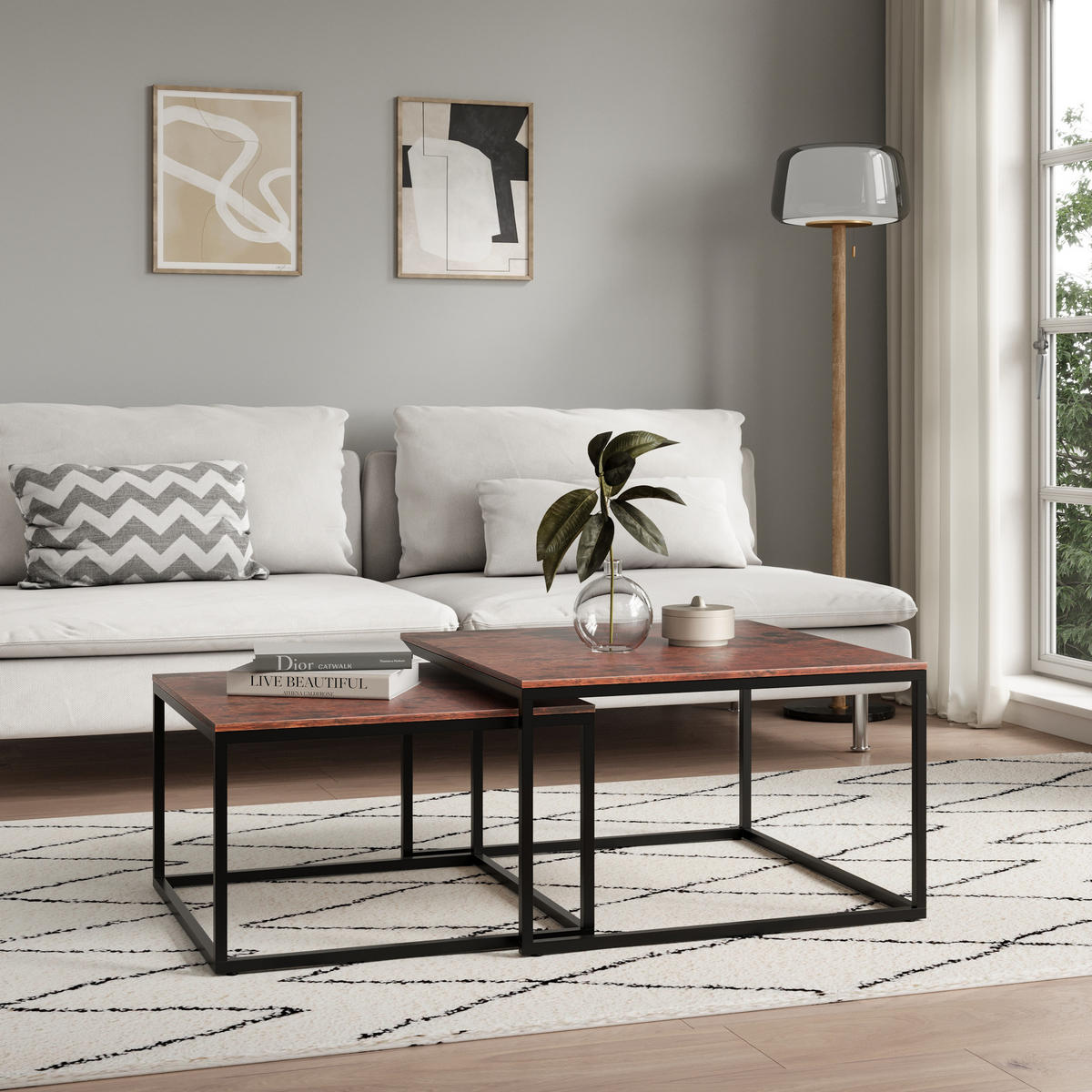COUCHTISCH 2er Set quadratisch Eiche dunkel - Dunkelbraun, Holzwerkstoff (70/70/42cm) - Home Collective