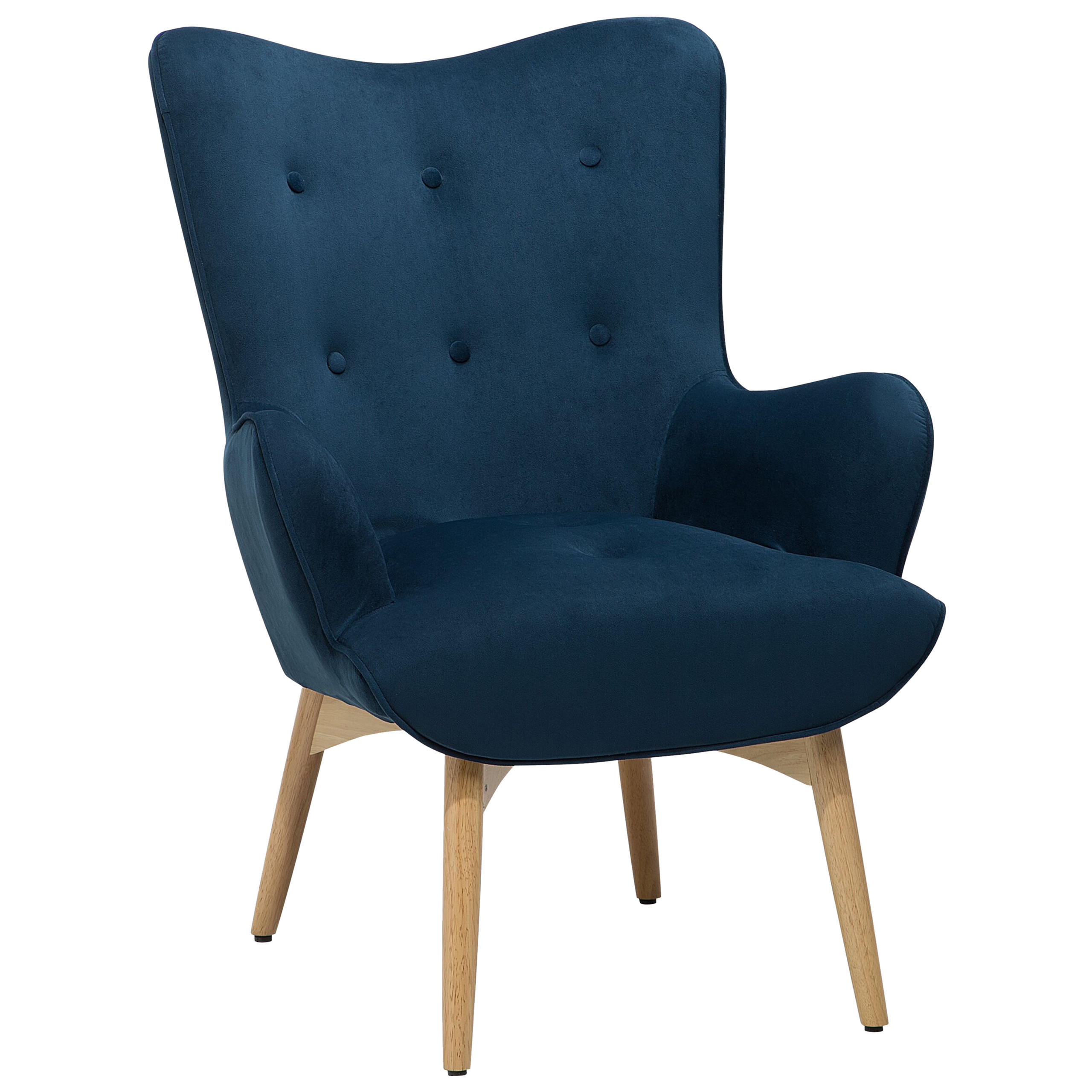 SESSEL Samtstoff blau mit Hocker Vejle - Hellbraun/Blau, Textil (81/100/78cm) - Beliani