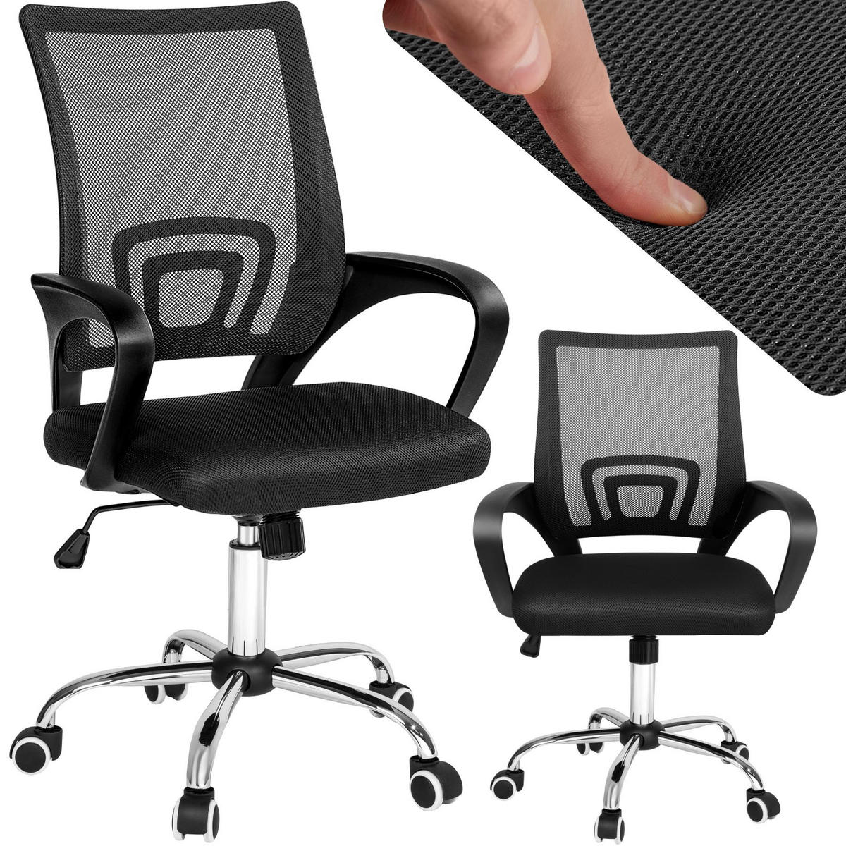BÜROSTUHL Marius, stufenlos höhenverstellbar, schwarz - Schwarz, Textil (52/100/56cm) - tectake