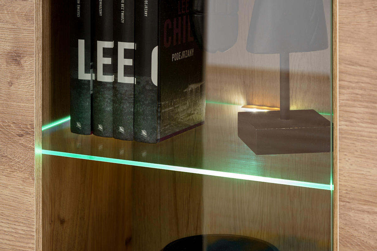 VITRINE Eiche, schwarz 70 x 197 cm, Vitrinenschrank inklusive LED-Beleuchtung - Eichefarben/Schwarz, Glas/Holzwerkstoff (70/197/40cm) - Inn.Furn