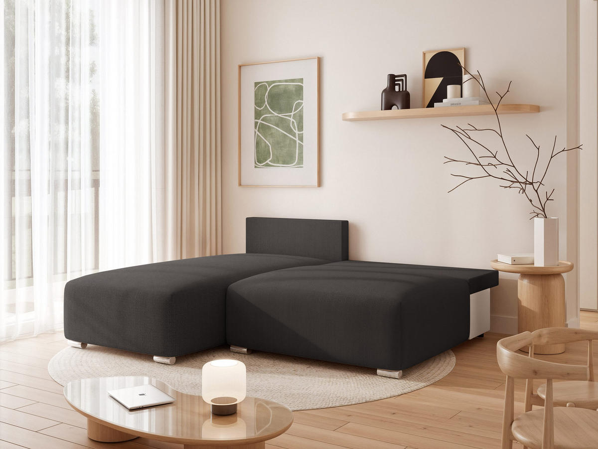 ECKSOFA ELVO mit Schlaffunktion und Bettkasten Anthrazit - Anthrazit, Holzwerkstoff/Kunststoff (208/190cm) - Idohome
