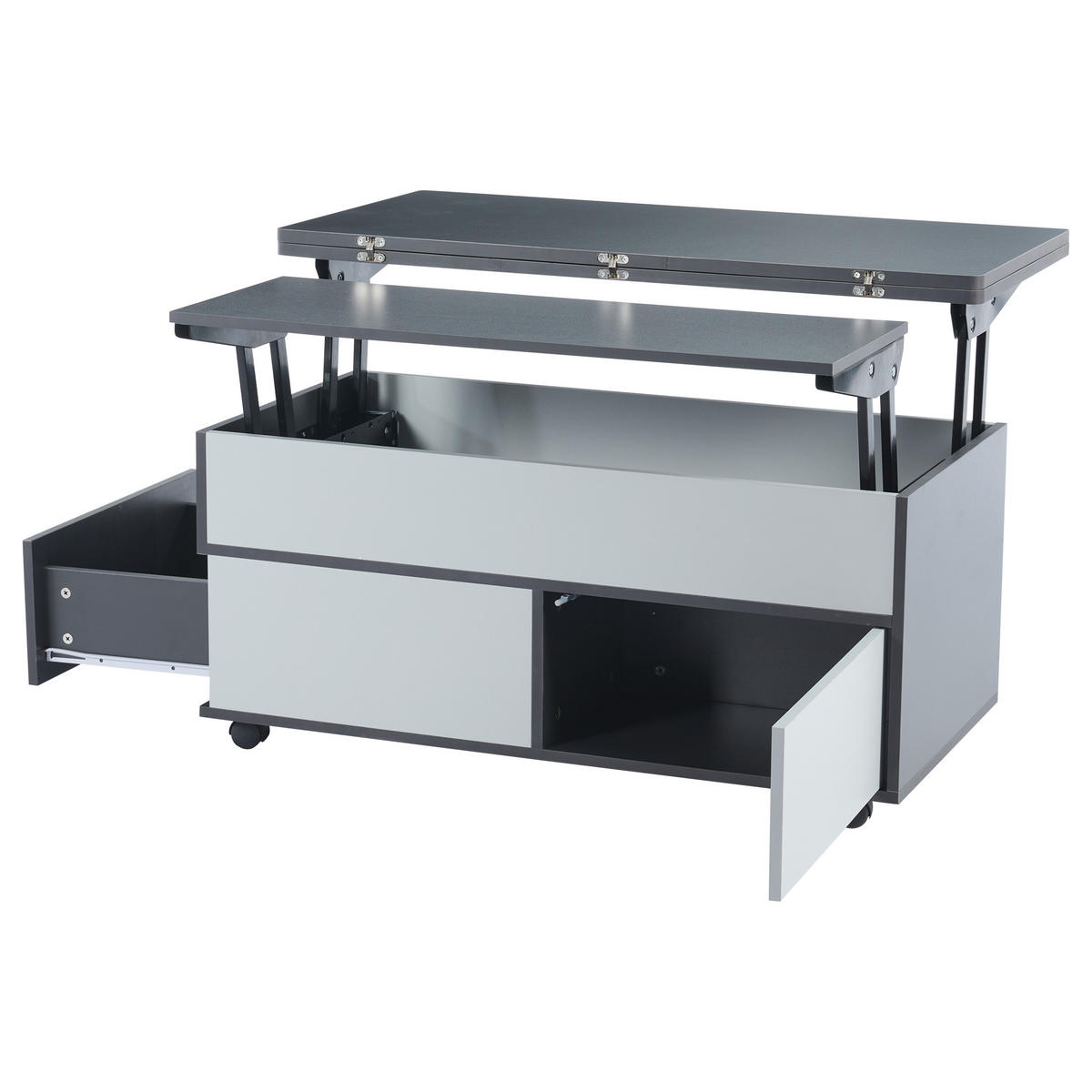 COUCHTISCH 100/98/65 cm grau-weiß aus Spanplatte mit höhenverstellbarer Tischplatte - Grau, Holzwerkstoff (100/98/65cm) - OKWISH