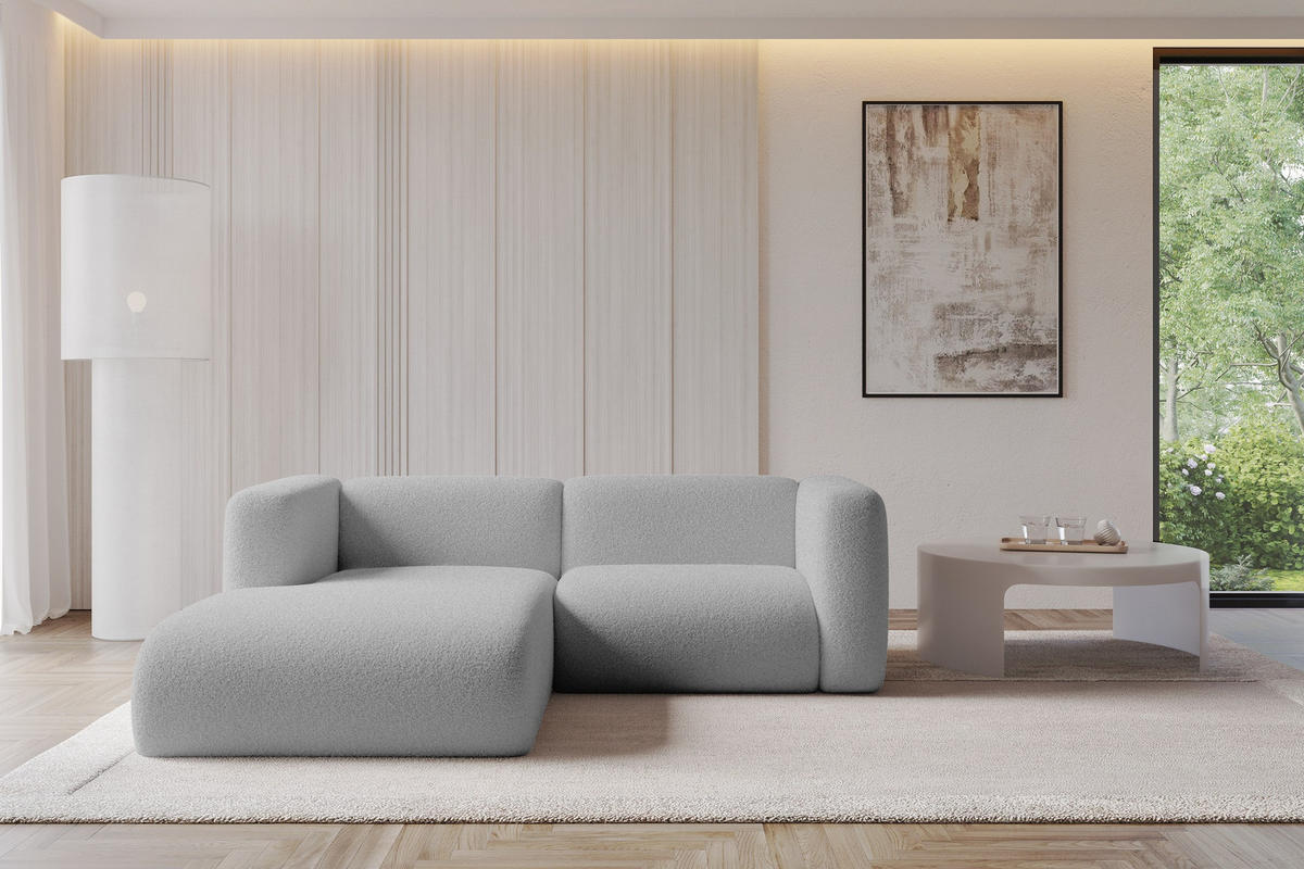 ECKSOFA Ottomane Links MIRA-L1 227x179x89 Hellgrau Bouclé - Silberfarben/Hellgrau, Holzwerkstoff/Kunststoff (227/179cm) - ALTDECOR
