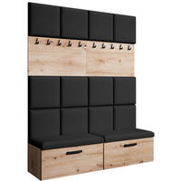 GARDEROBE Margaret I+I 162/203/43 mit gepolsterten Paneelen und Schuhschrank - Schwarz/Eiche Artisan, Holzwerkstoff/Kunststoff (162/203/43cm) - Beautysofa