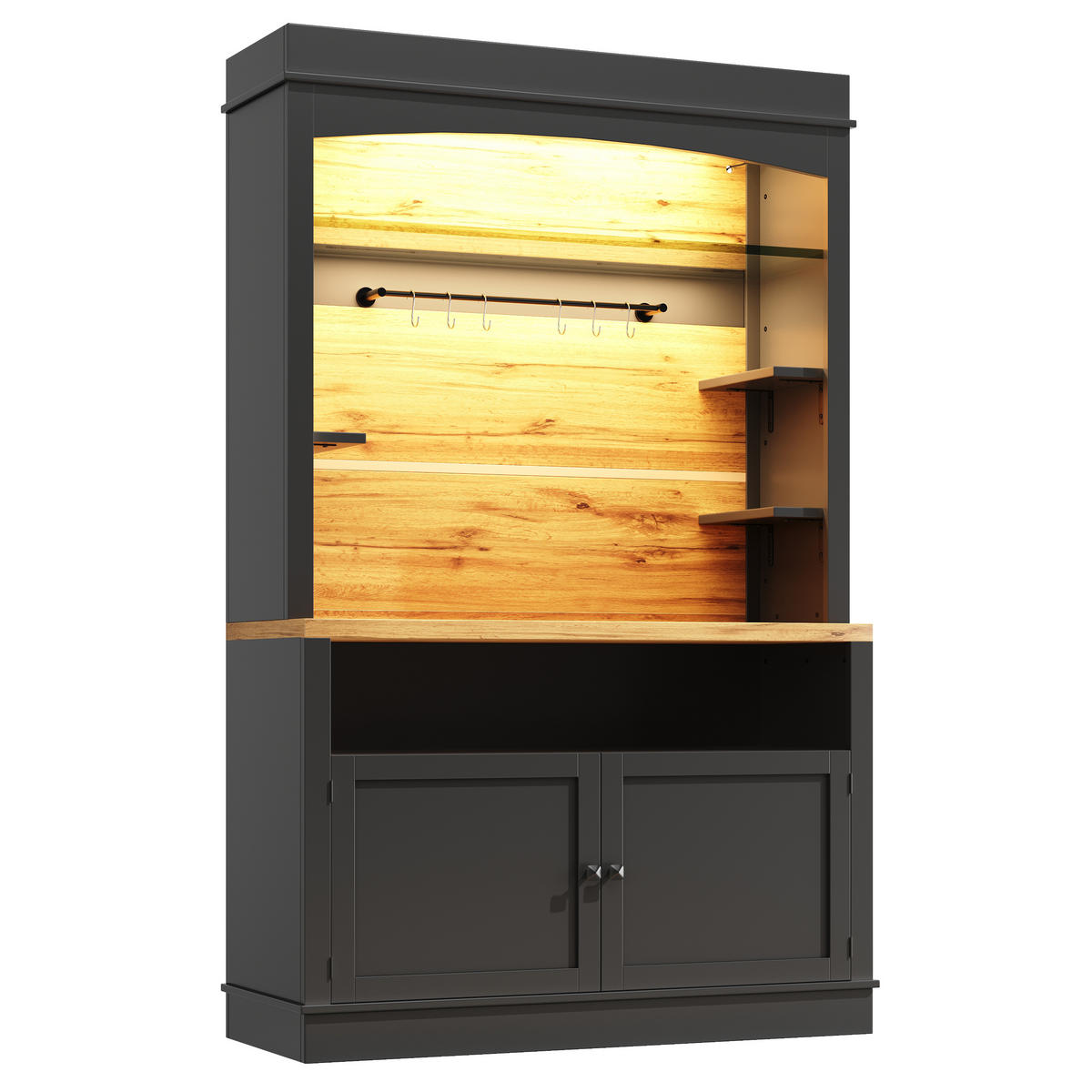 BUFFETSCHRANK Kombi Schwarz 107/43/184 cm - Schwarz, Holz (107/184/43cm) - PANGIVO
