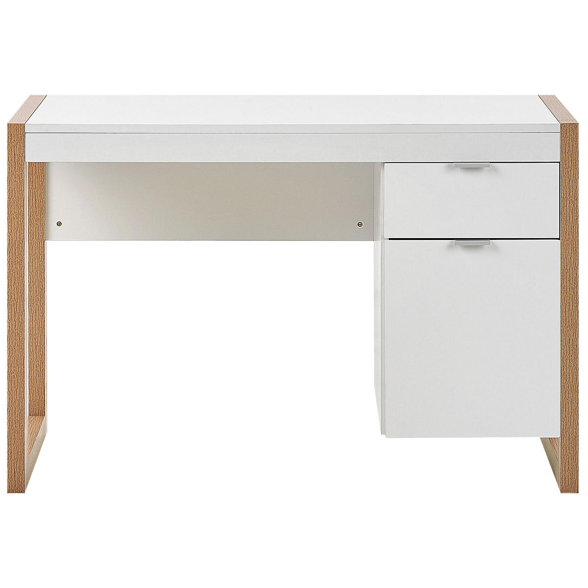 SCHREIBTISCH weiß/heller Holzfarbton 112/50/76 cm Johnson - Weiß, Holzwerkstoff (50/112/76cm) - Beliani