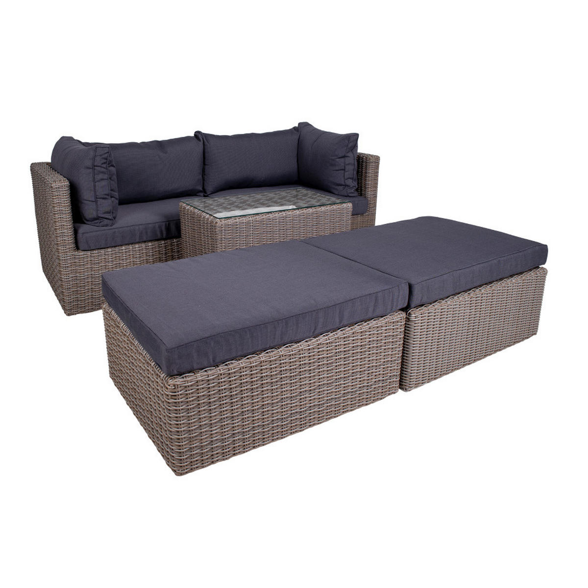 LOUNGE-SET, Rosino, Grau, Rattan, 158 x 190 x 65 cm, 5-teilig - Grau, Naturmaterialen - ebuy24