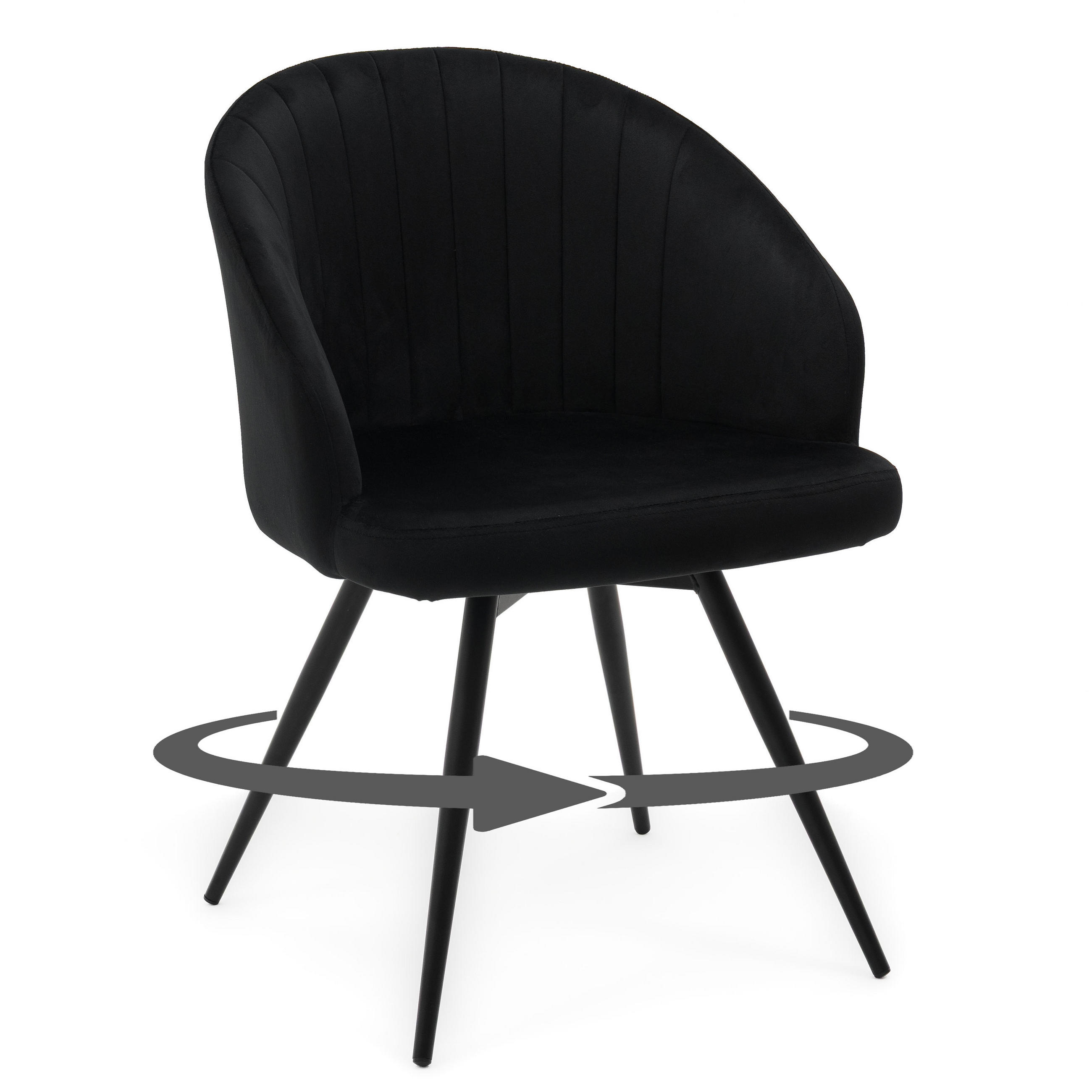 STUHL MODENA drehbar gepolsterter mit Steppung - schwarz - Samt Velour - Schwarz, Textil/Metall (57/80/59cm) - NEW HOME