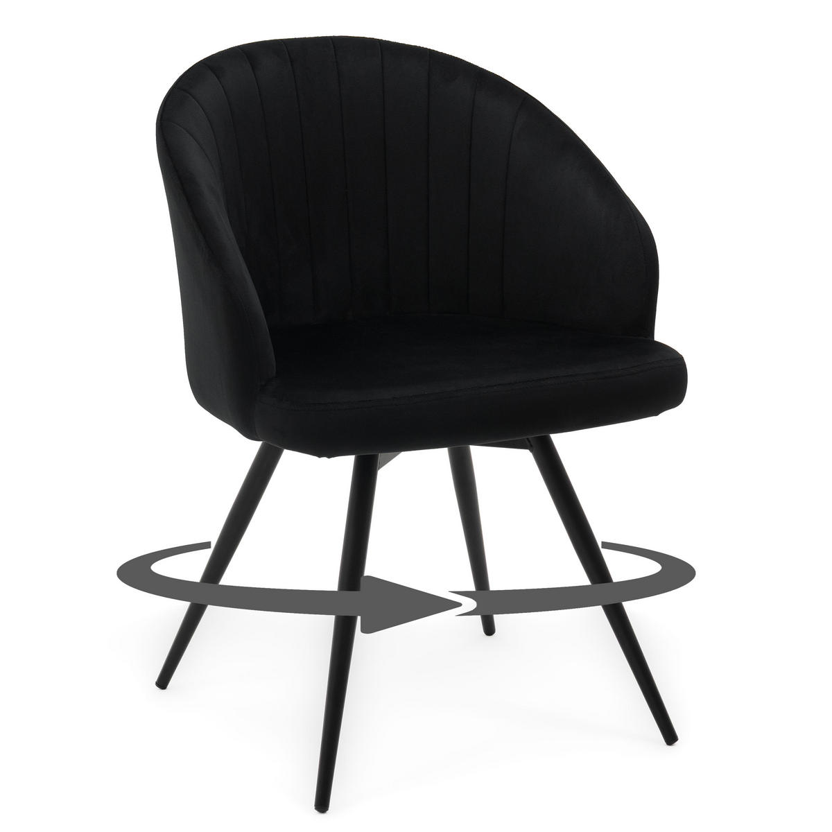 STUHL MODENA drehbar gepolsterter mit Steppung - schwarz - Samt Velour - Schwarz, Textil/Metall (57/80/59cm) - NEW HOME