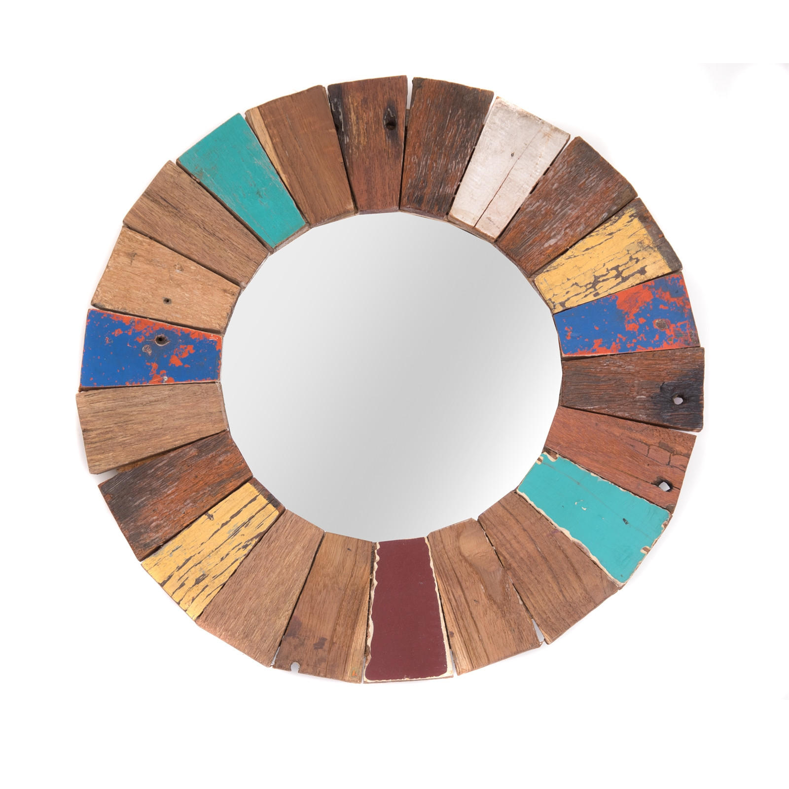 WANDSPIEGEL Poppy Recyclingholz massiv, rund bunt - Multicolor, Holz (50/50/3cm) - DESIGN DELIGHTS