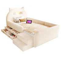 KINDERBETT 90/200 cm in Beige mit 4 Schubladen, USB und Nachtlicht Samt - Beige, Holzwerkstoff/Textil (90/200cm) - STILVORA