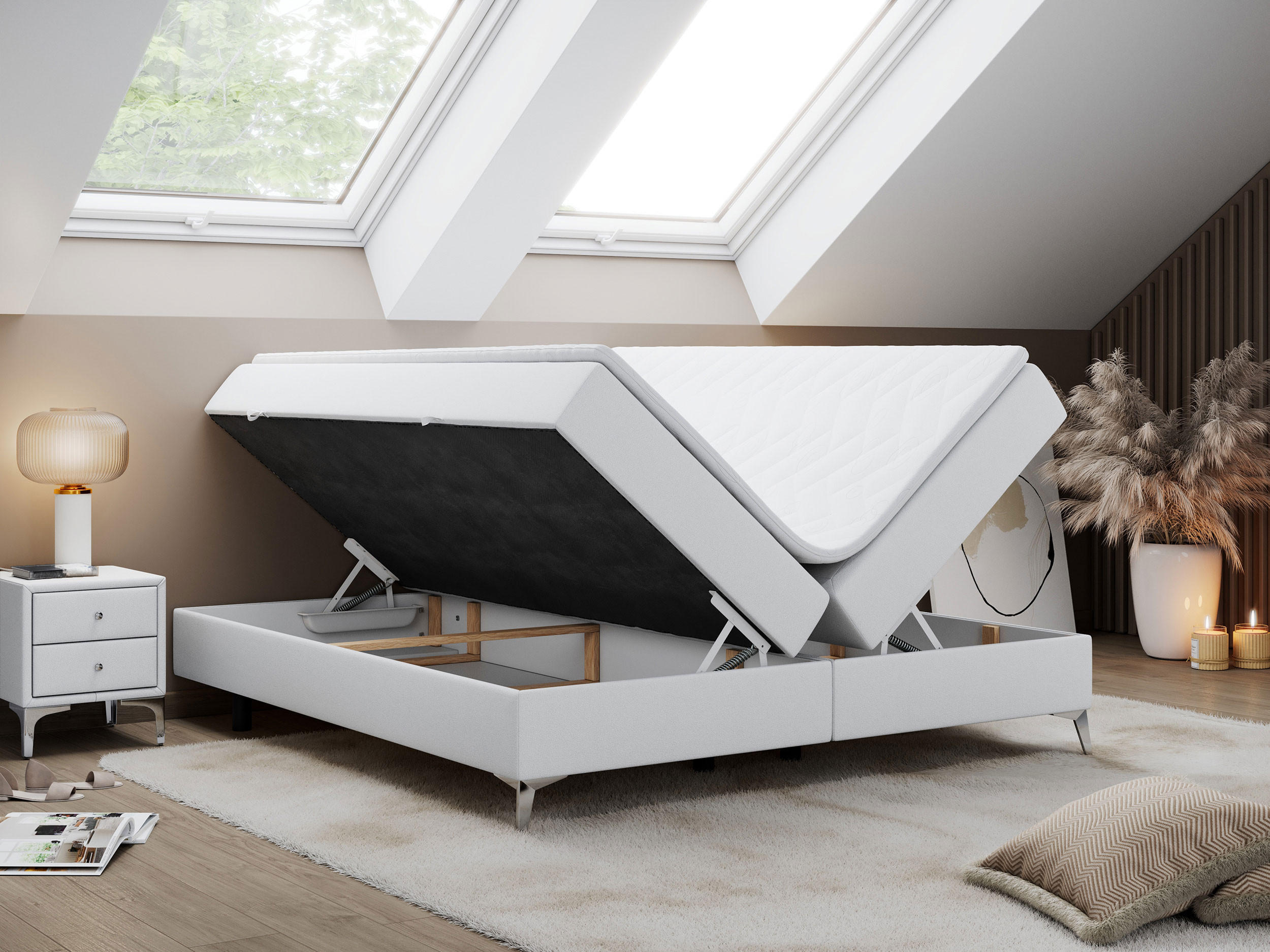 Thumbnail - MKS Boxbett, Weiß, Textil, 2-Sitzer, H3, Rechteckig, 160x200 cm, Schlafzimmer, Betten, Boxspringbetten