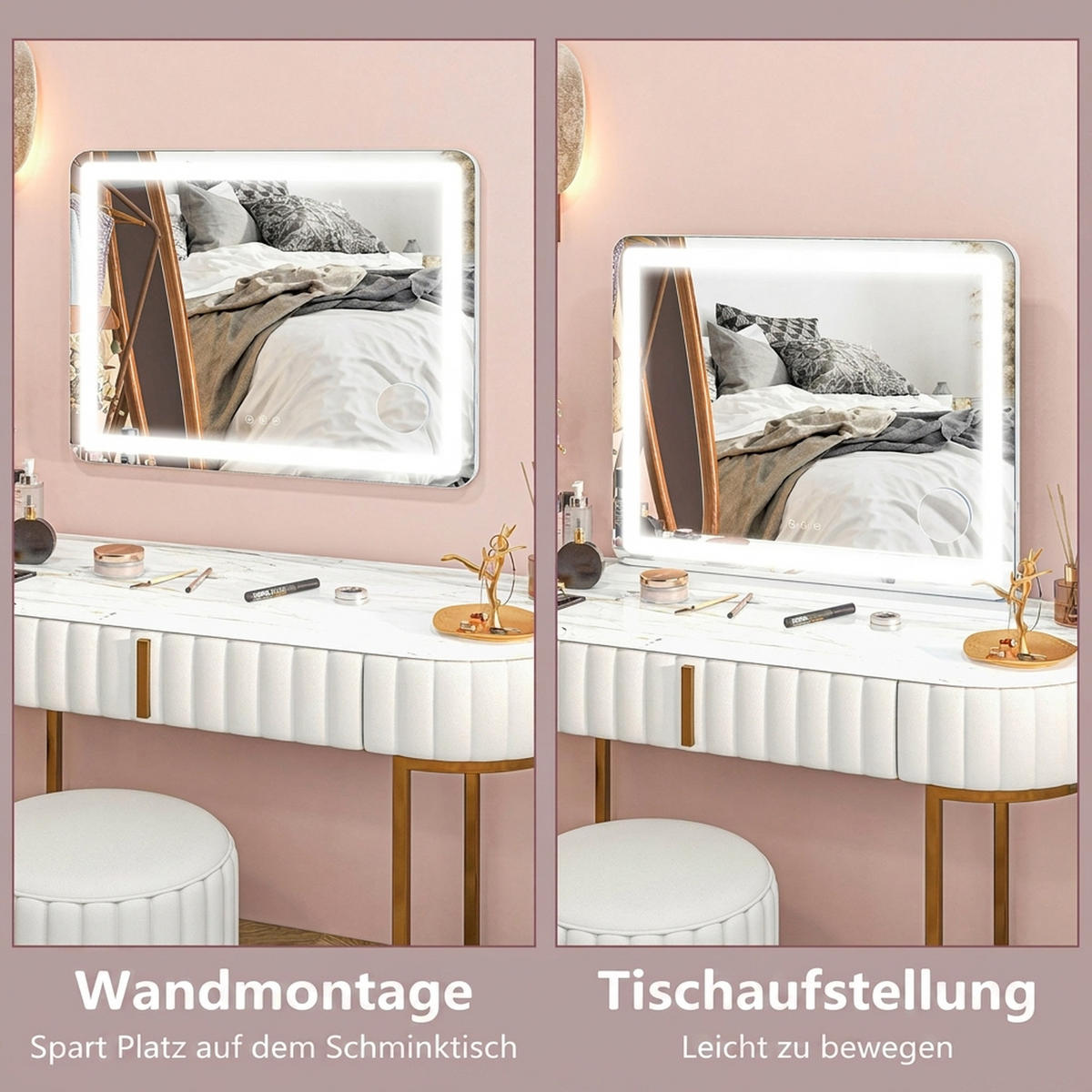 SCHMINKSPIEGEL Glas Metall Weiß - Weiß, Glas (14/62/80cm) - HOMCOM