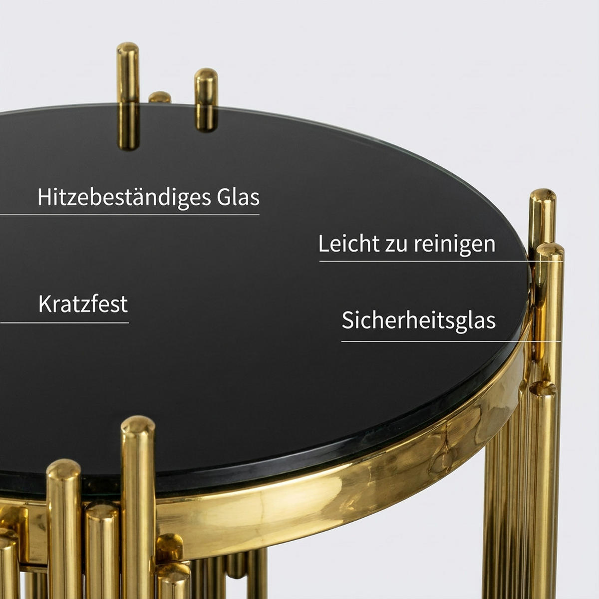 SIDOBORD glas svart & guld, 2 plan - Svart, Metall (45/45/55cm) - Urban Meuble