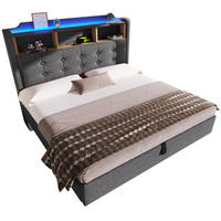 POLSTERBETT 140/200 cm aus Leinen mit LED-Lichtleiste und hydraulischem Stauraum Grau - Grau, Textil (140/200cm) - Modenvie
