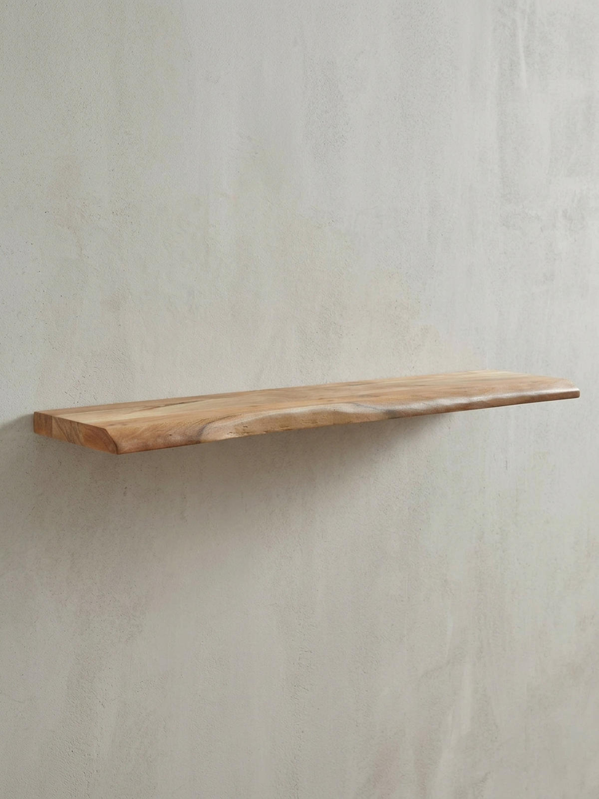 WANDREGAL Akazienholz Baumkante Rustikal, Beige 120x26x4 cm - Beige, Holz (120/4/26cm) - KADIMA DESIGN