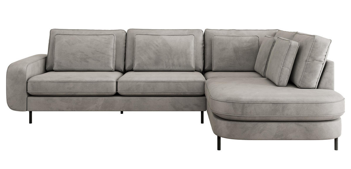 ROHOVÁ SEDAČKA CALENO L - Světle šedá Samet - Levá Strana - černá/světle šedá, kov/textil (317/225cm) - MKS