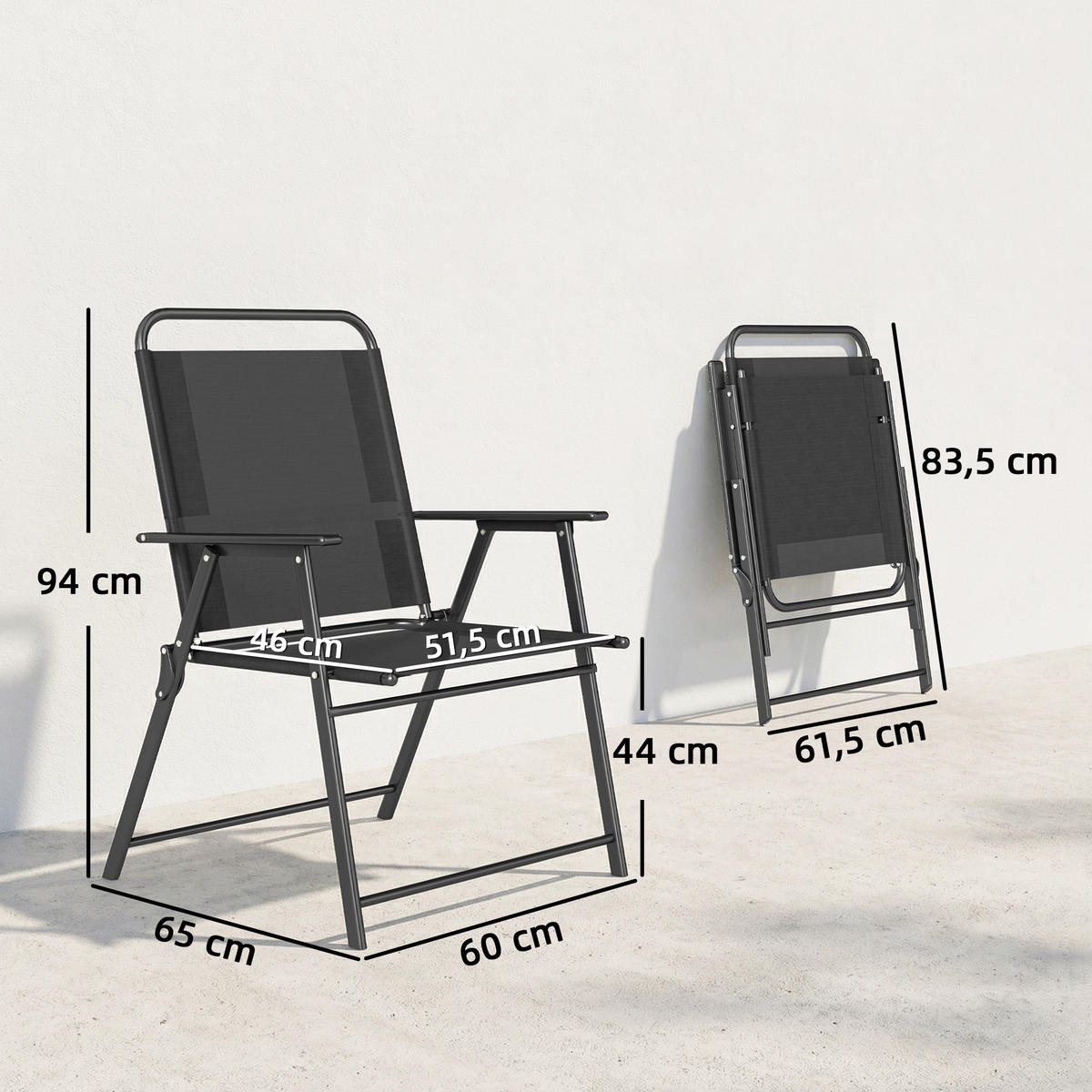 GARTENSTUHL DE-17796 4er Set klappbar mit Armlehnen Schwarz - Schwarz, Metall (60/94/65cm) - ComfortXL