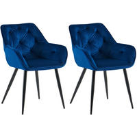 ARMLEHNENSTUHL 2er Set Samt Blau - Blau, Textil/Metall (56/81/58cm) - CLP