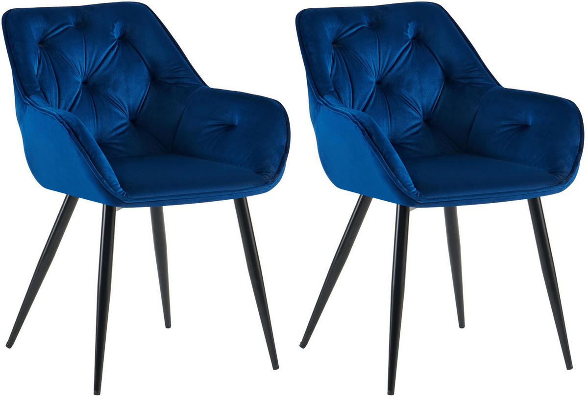 ARMLEHNENSTUHL 2er Set Samt Blau - Blau, Textil/Metall (56/81/58cm) - CLP