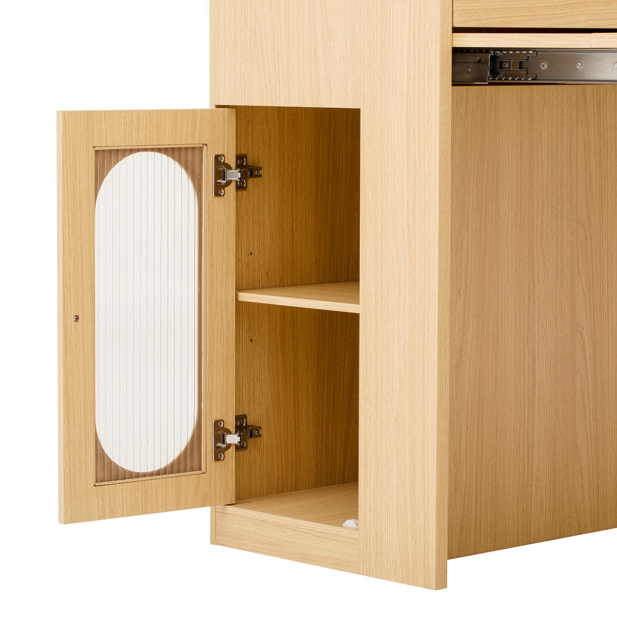 KÜCHENINSEL aus MDF+Glas 83x46-146,5x96 cm Natur mit Ausziehtisch & Steckdosen - Naturfarben, Holzwerkstoff (146.5/96/83cm) - Modfu