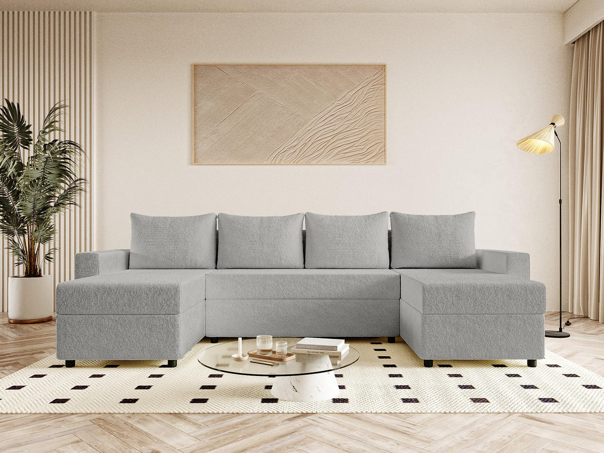 WOHNLANDSCHAFT Goka Lux U mit Schlaffunktion, Grau - Grau, Textil (298/72/146cm) - Fedve