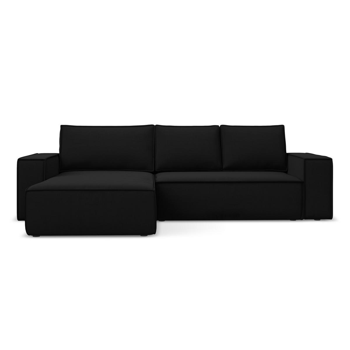 ECKSOFA mit Schlaffunktion Samt Stoff Schwarz - Schwarz, Kunststoff/Textil (185/290cm) - LaMiaSofa