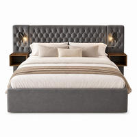 POLSTERBETT 160/200 mit Bettkasten, 2 Nachttischen, LED-Leselampen und USB in Grau - Grau, Holzwerkstoff/Textil (160/200cm) - EVRYAE