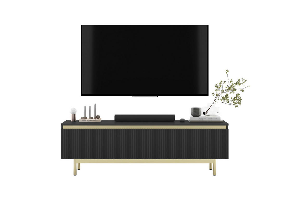 TV-SCHRANK Selene Schwarz Matt 140 cm mit Metallrahmen Glamour - Goldfarben/Schwarz, Holzwerkstoff (140/44/35cm) - Meble Lindner