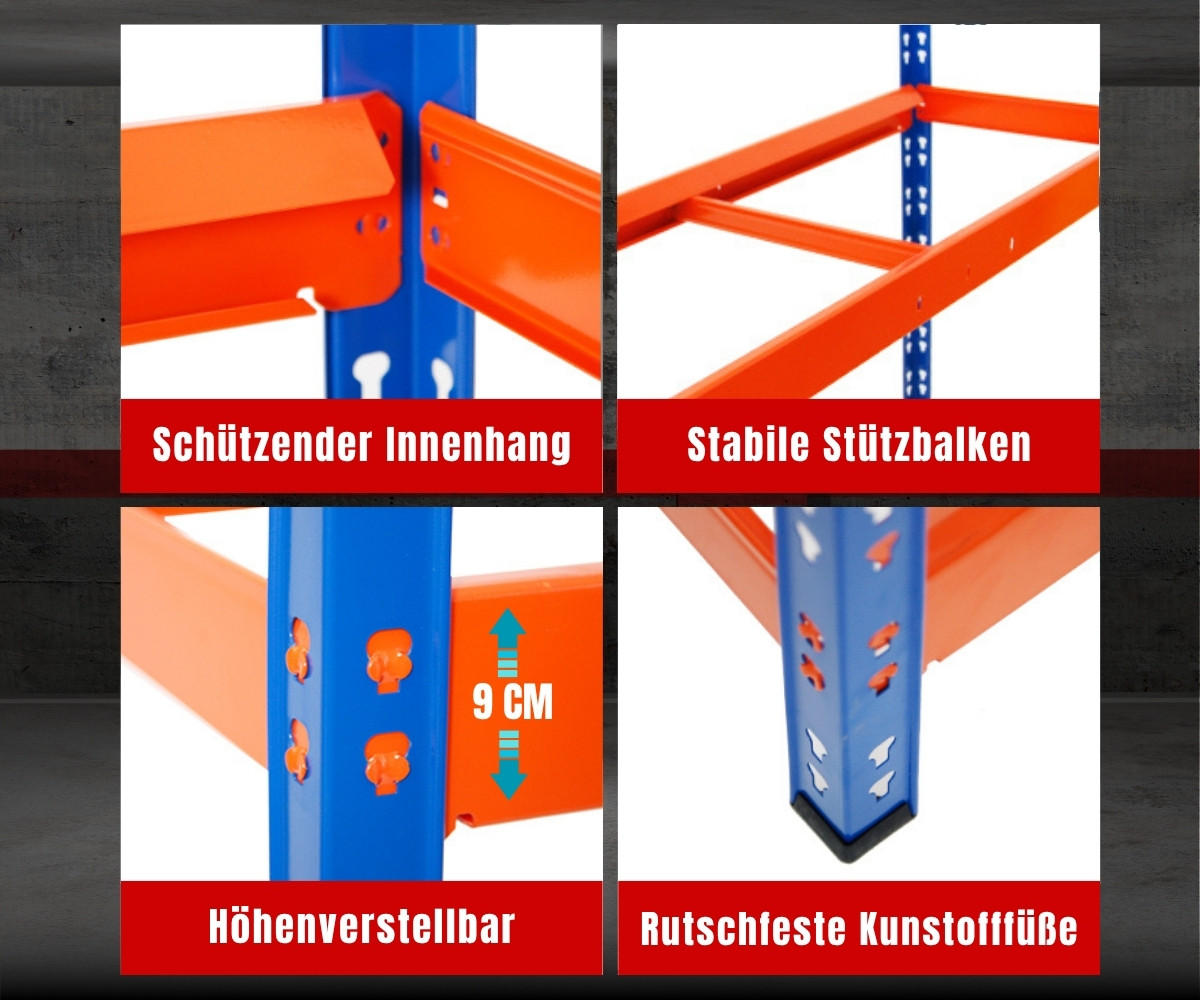REIFENREGAL Tiger XL 200x150x45 cm 300 kg Fachlast bis zu 18 Reifen auf 3 Ebenen Blau/Orange - Blau/Orange, Metall (150/200/45cm) - PROREGAL