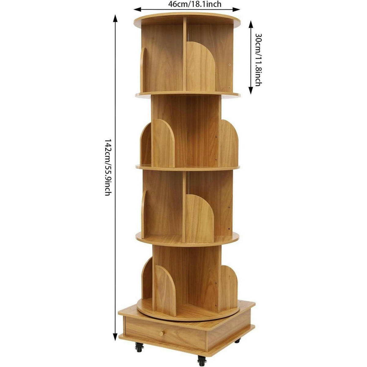 BÜCHERREGAL drehbar 4 Etagen Walnussoptik - Braun, Holz (46/142/46cm)