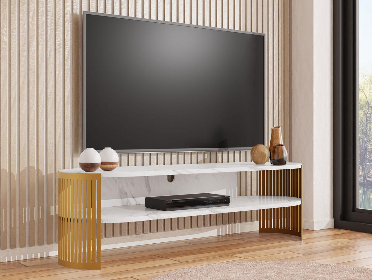 TV-LOWBOARD Fikoli Oval Gold - Goldfarben/Weiß, Holzwerkstoff/Metall (140/40/40cm) - MIRJAN24