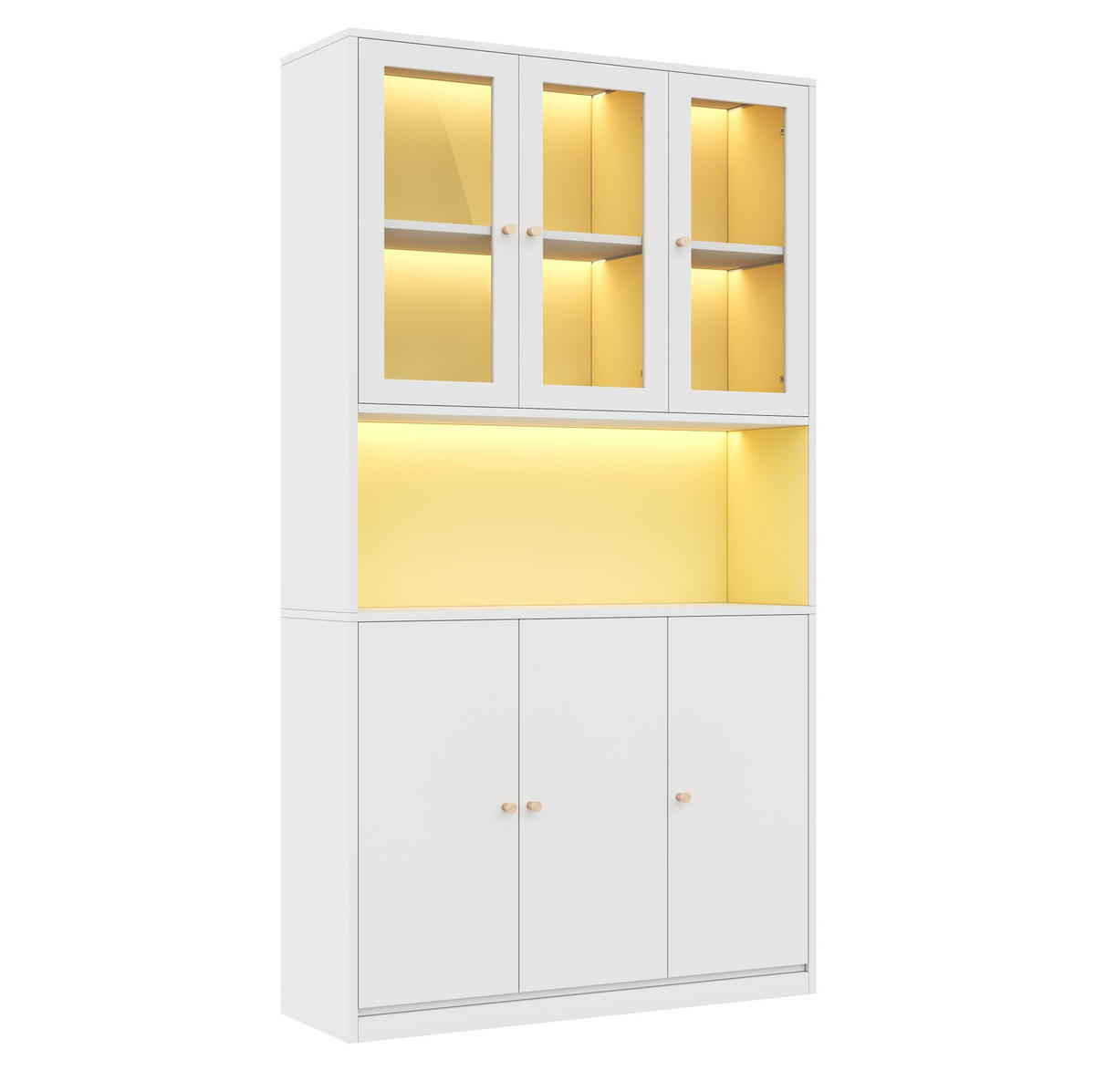 VITRINE 100/35/200 cm aus MDF mit Glasvitrine und LED-Beleuchtung Weiß - Weiß, Holzwerkstoff (100/200/35cm) - Modenvie