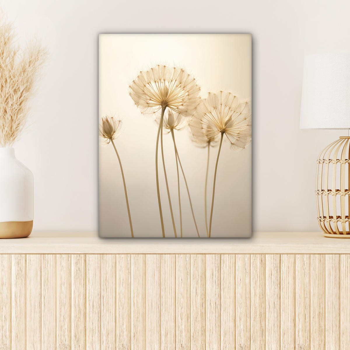 LEINWANDBILD Sonnenlicht - Löwenzahn - Botanisch - Blumen 30x40 cm - Creme, Textil (30/40cm) - MuchoWow