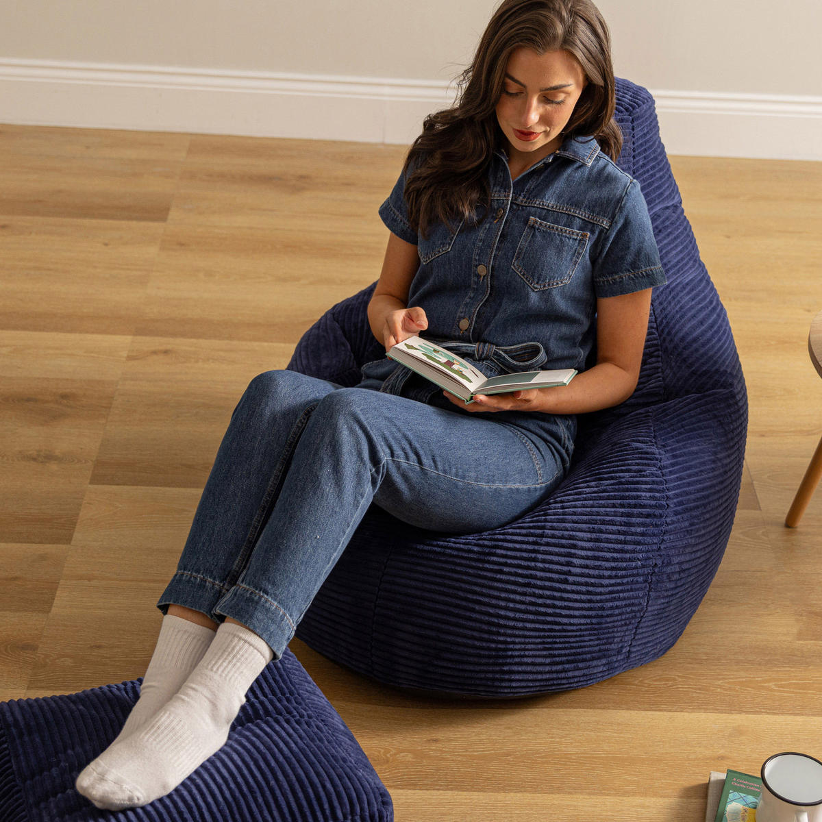 SITZSACK Dalton mit Hocker - Dunkelblau, Textil (90/73/84cm) - icon