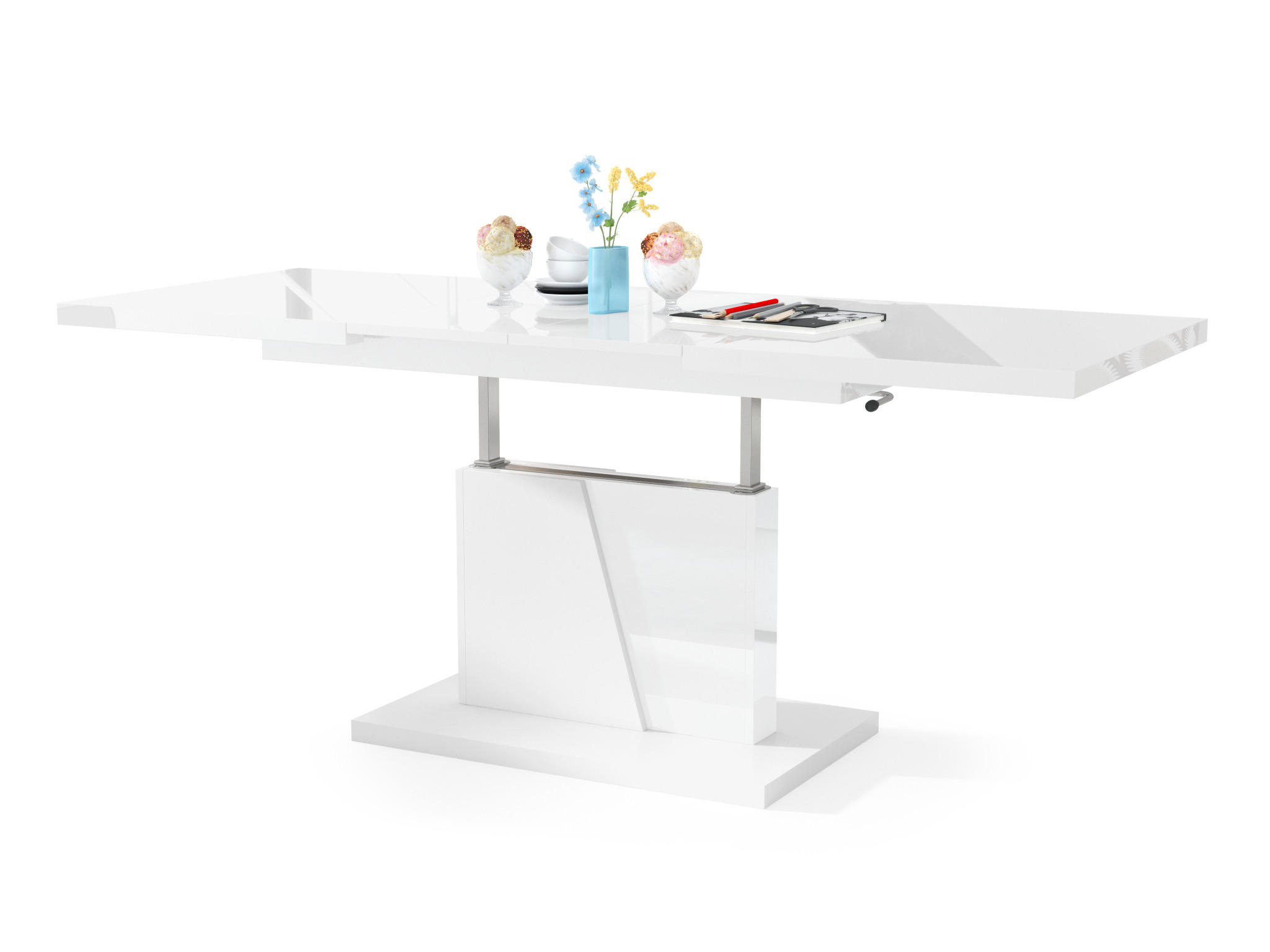 COUCHTISCH rechteckig Weiß Hochglanz - Weiß matt ausziehbar höhenverstellbar - Weiß Hochglanz/Weiß, Holzwerkstoff (70/120/60cm) - designimpex