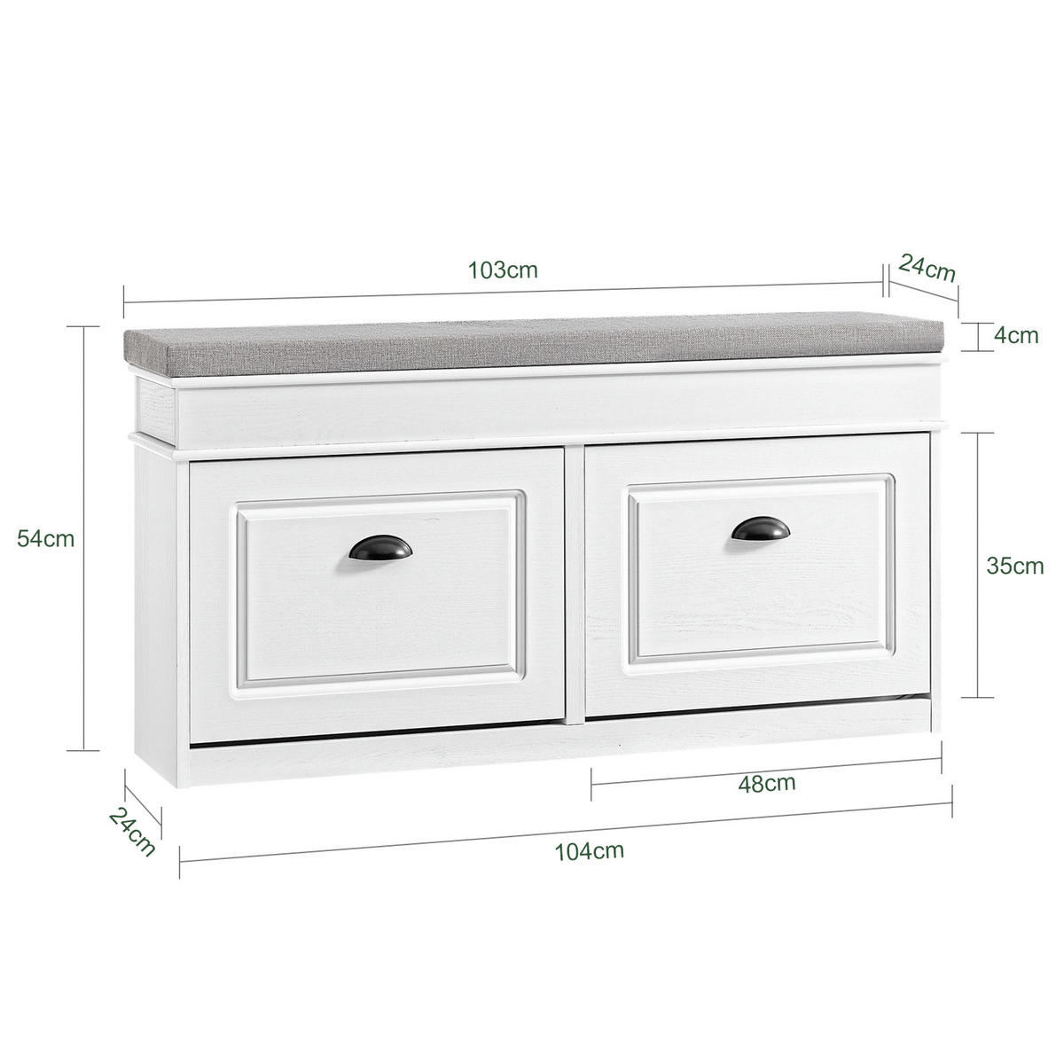 SCHUHBANK mit Sitzfläche und 2 Klappen, Weiß 104x54x24cm - Weiß, Holzwerkstoff (104/54/24cm) - SoBuy