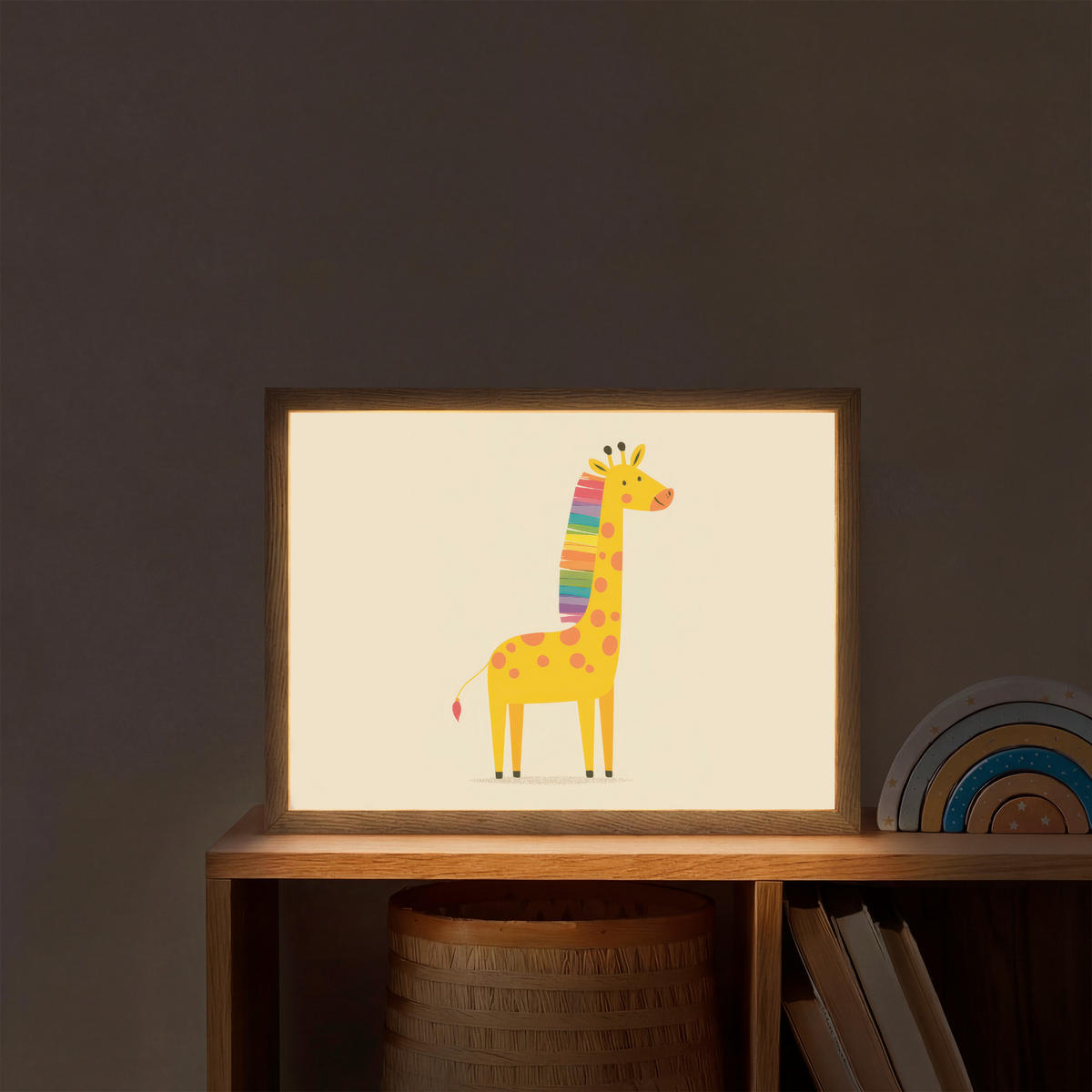 NÁSTĚNNÁ LAMPA S AKUMULÁTOREM Žirafa - Duhová hříva - béžová 40x30 cm - béžová, kompozitní dřevo (40/30/8cm) - OnlyWow