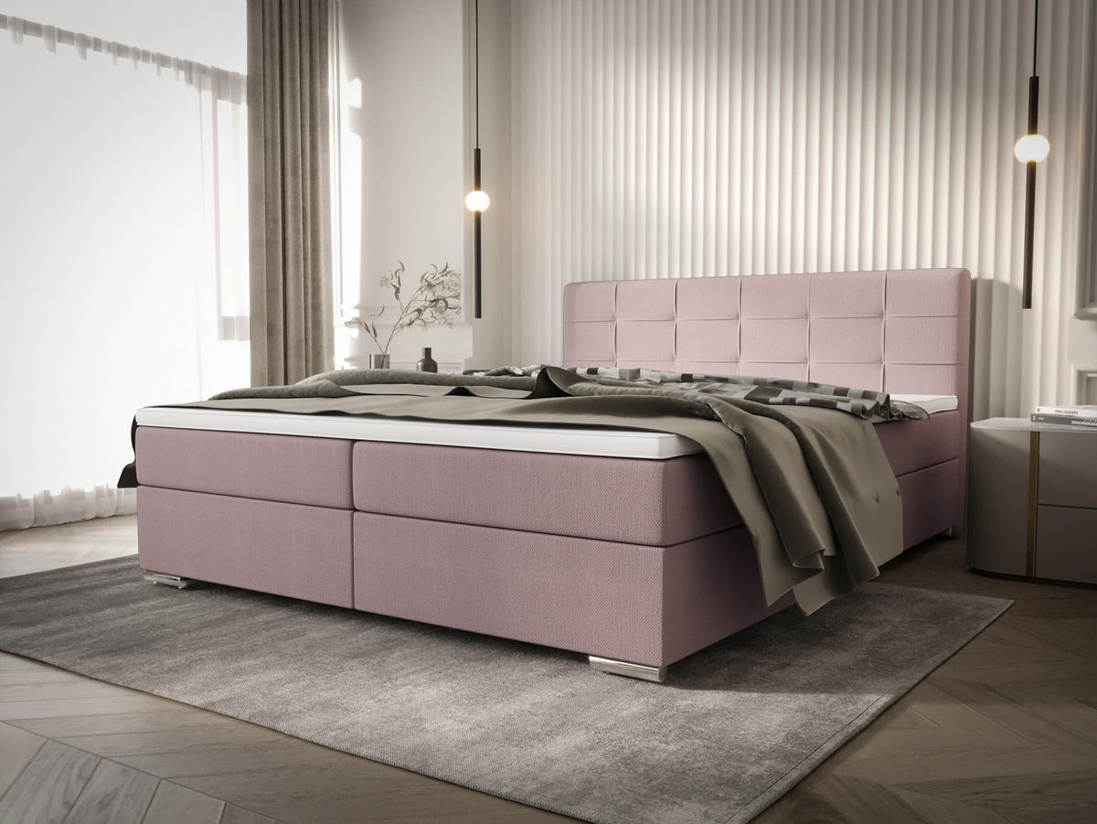 BOXBETT ZILANO 1 mit Matratze H3 und Topper 180x200 Cosmic 14 - Pink, Holz/Textil (180/200cm) - Bedante