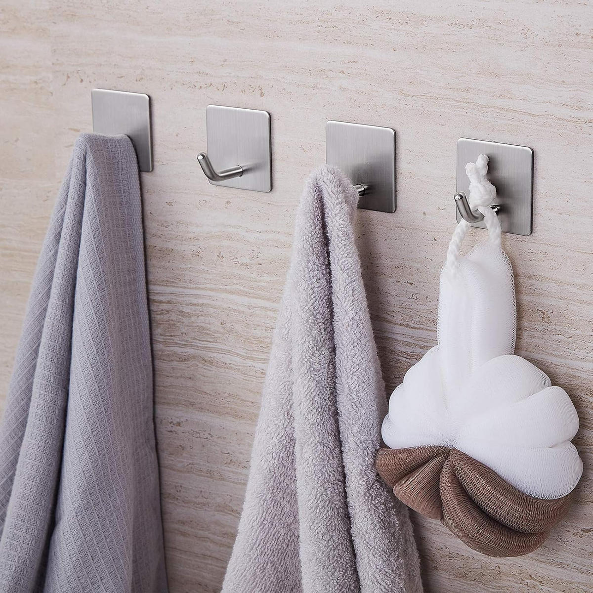 HANDTUCHHAKEN , 4 selbstklebende Wandhaken - Grau, Metall (4.5/4.5/4.5cm) - BELZ