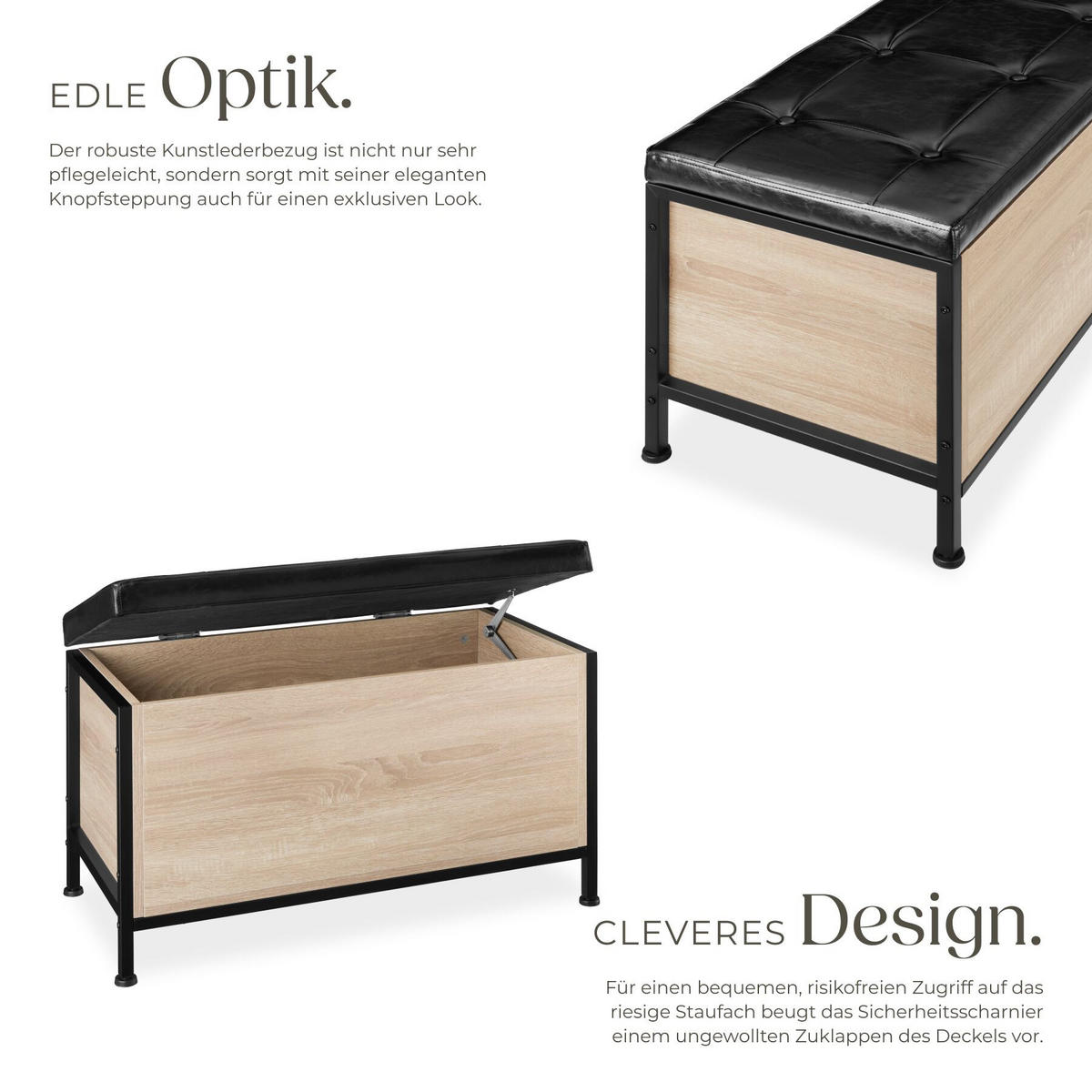 SITZTRUHE Calico, Kunstlederbezug, Industrial Holz hell, Eiche Sonoma - Naturfarben, Holzwerkstoff (41.5/50.5/81.5cm) - tectake