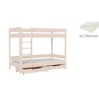 ETAGENBETT Diego 180x80 naturweiß mit Schubladen und Matratzen - Naturfarben, Holzwerkstoff (80/180cm)