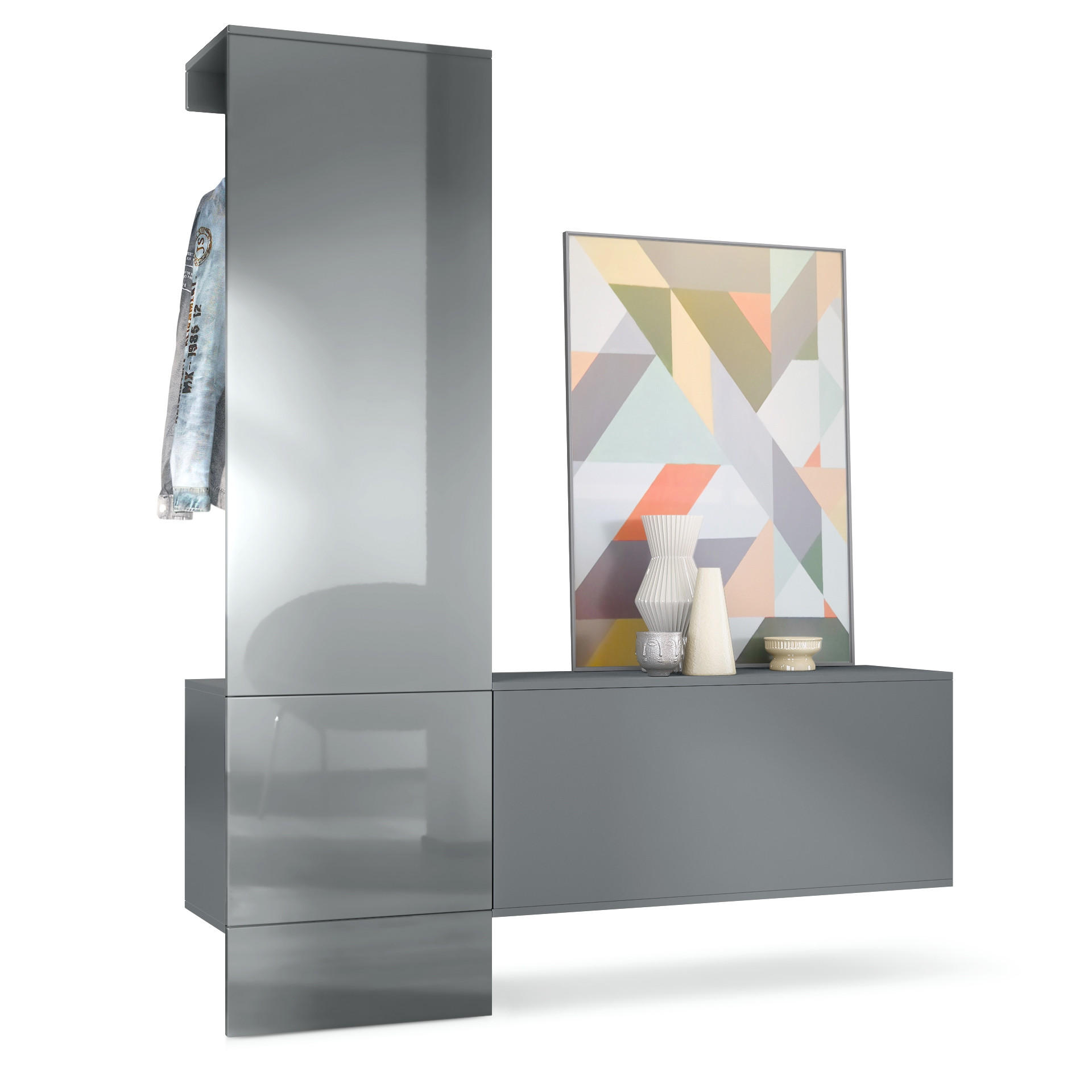 GARDEROBE Carlton Paneel in Grau Hochglanz - Grau, Holzwerkstoff (156.5/193/35cm) - Vladon