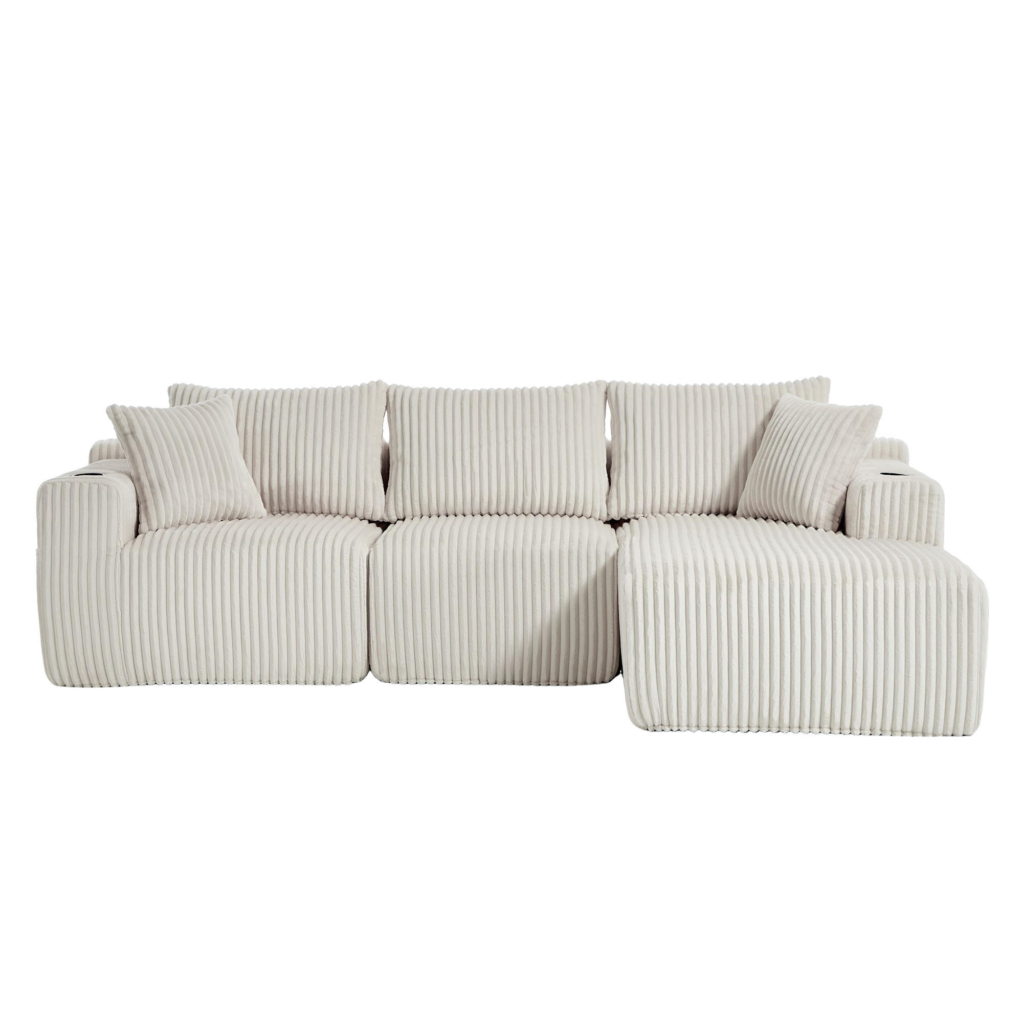 ECKSCHLAFSOFA Modulares Sofa mit Schlaffunktion,Chaiselongue + Zweisitzer,Beige - Beige, Textil (257/160cm) - LVHOM