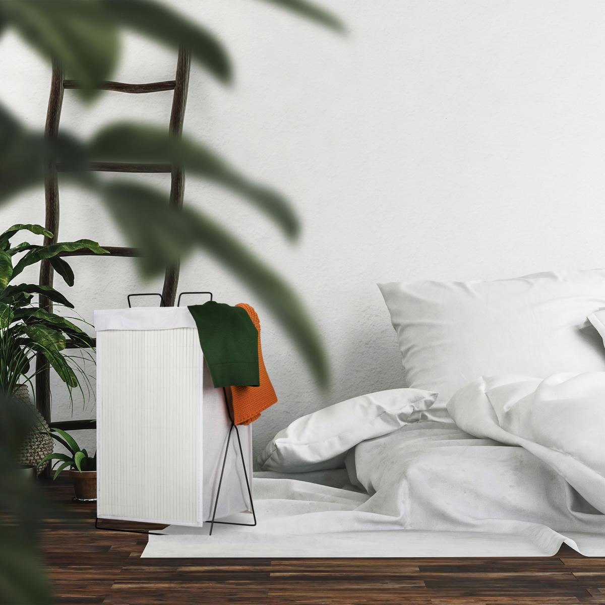 WÄSCHEKORB - Weiß, Holz/Textil (38/61/22cm) - Relaxdays