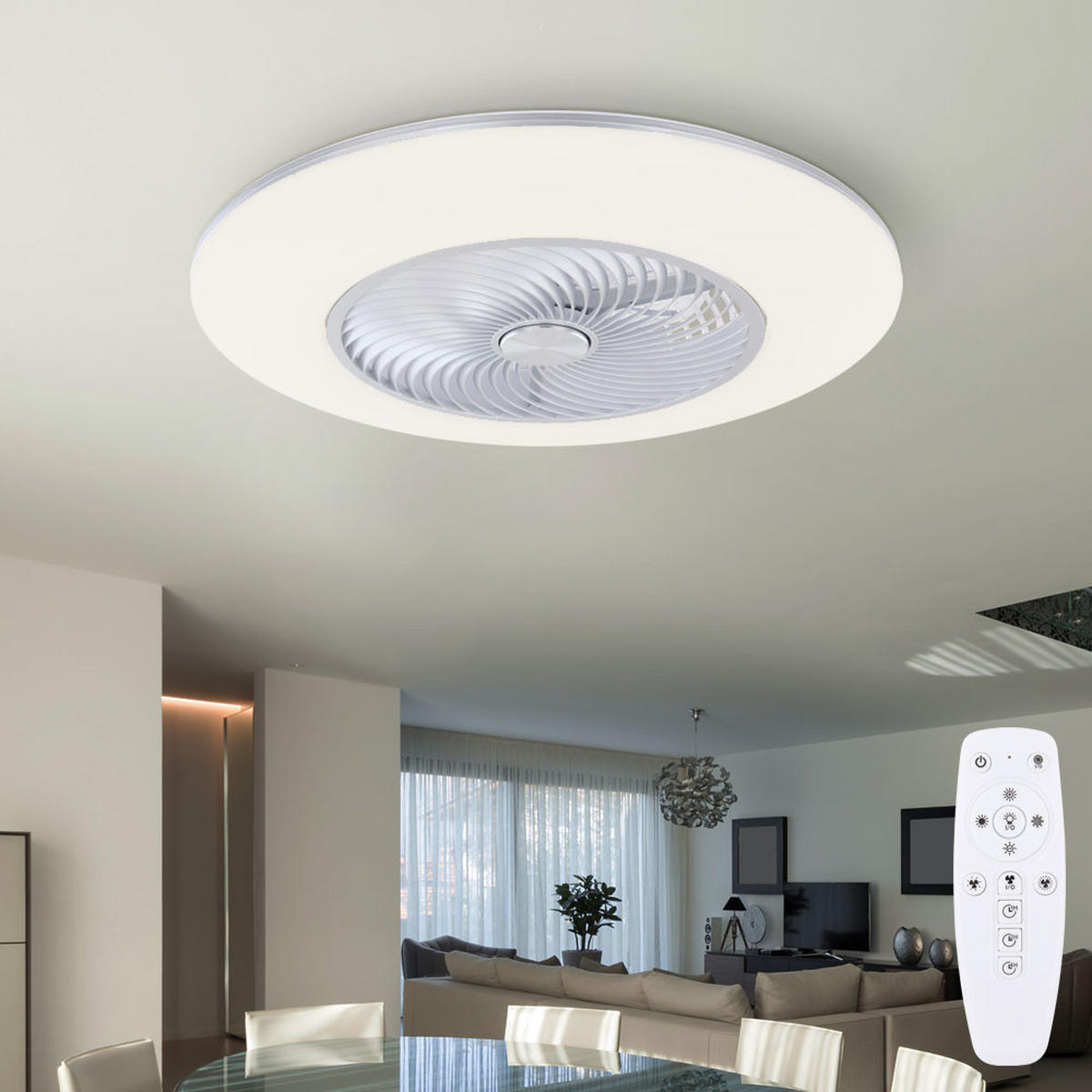 LED DECKENLEUCHTE Ventilator Weiß Opal - Weiß, Metall (58/58/22cm) - Globo Lighting