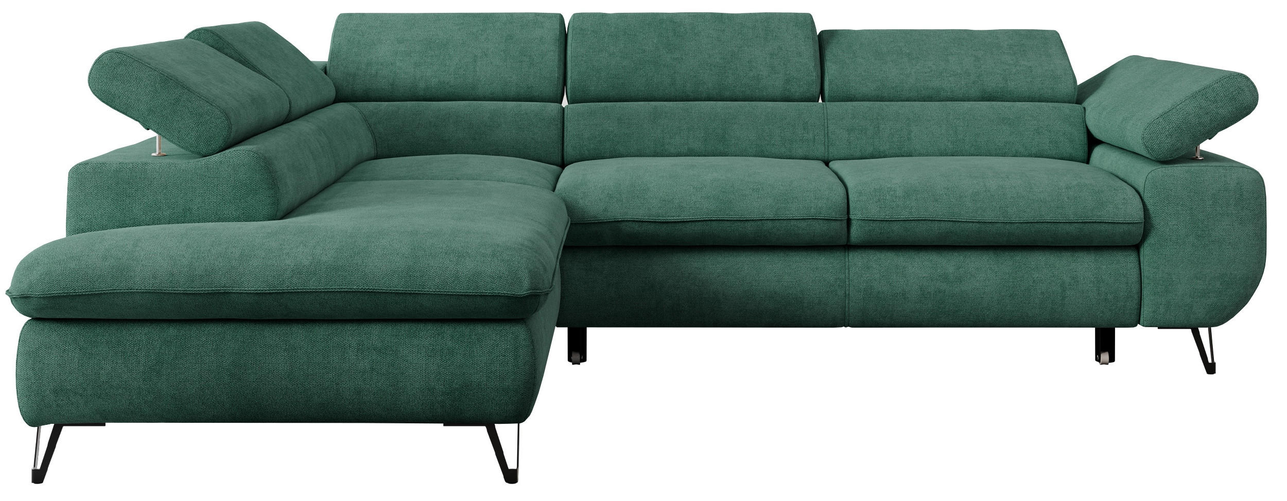 ECKSOFA PETER L Grün Struktur - Links Seite - Schwarz/Grün, Textil/Metall (208/273cm) - MKS