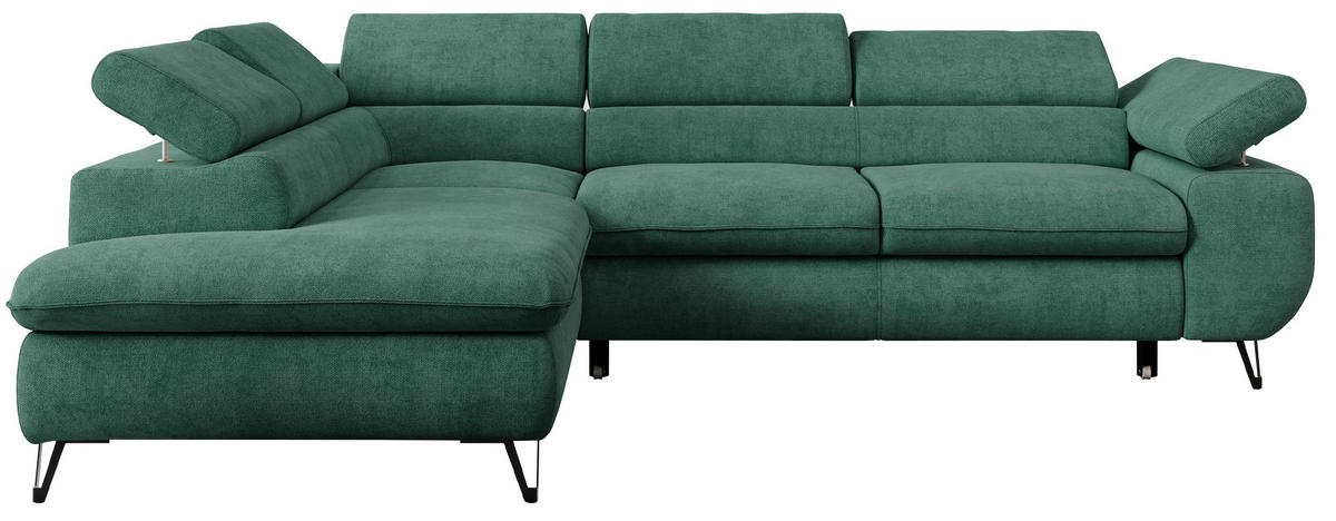 ECKSOFA PETER L Grün Struktur - Links Seite - Schwarz/Grün, Textil/Metall (208/273cm) - MKS