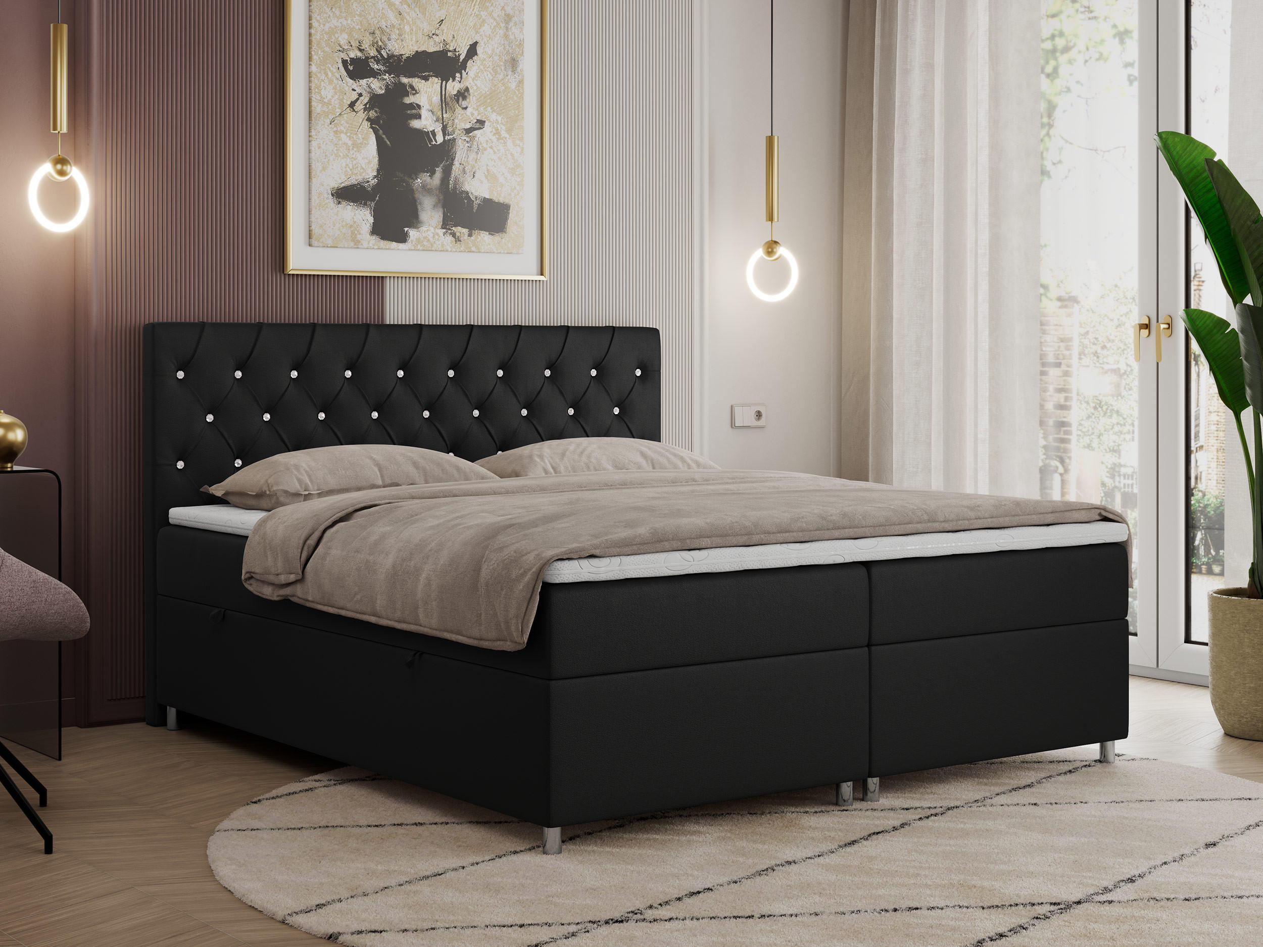 BOXBETT ROMA 120/200 - Schwarz Kunstleder - H3 - Schwarz, Holz/Textil (120/200cm)